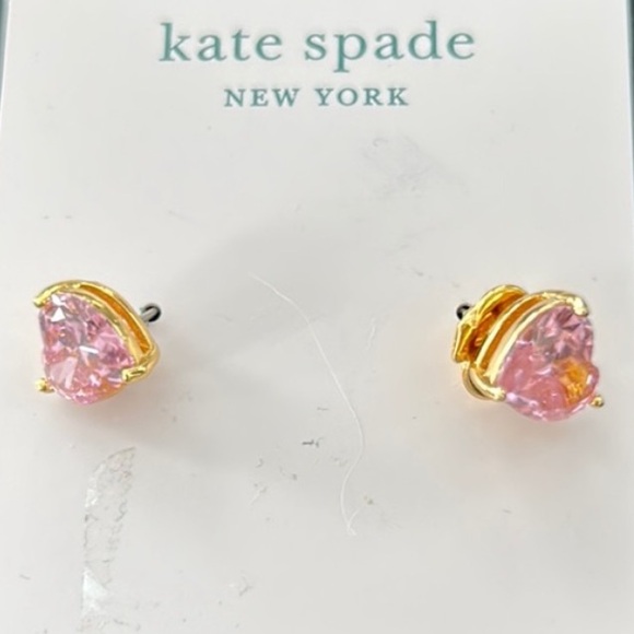 New Kate Spade Gold-Tone Stone Heart Stud Earrings - Picture 7 of 9